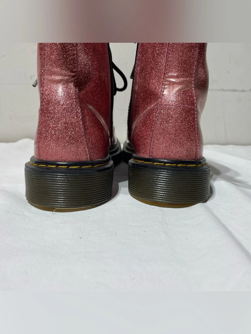 Girl's Dr Martens 1460 Junior Pink Glitter Lace Up Side Zip Combat Boots Size 5